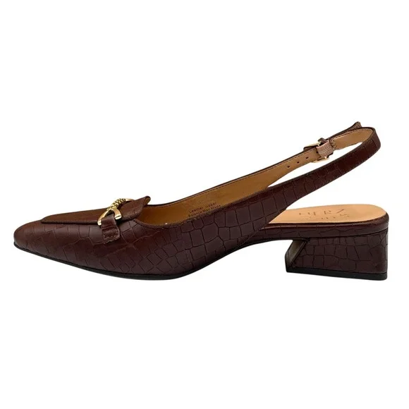 Naturalizer Womens Lindsey Leather Shoes Size 8 Brown Slingback Low Block Heel - Picture 5 of 10